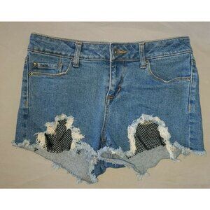 Blackheart High Rise Cut Off Fishnet Peep Jean Short Size 5 Denim